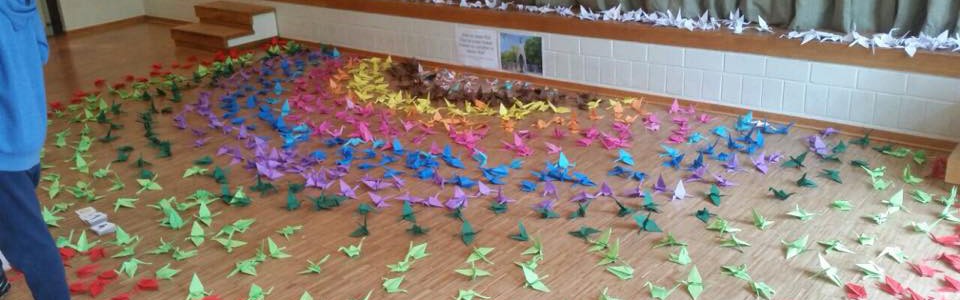 Sandra ist Lehrerin und hat mir Ihrer Klasse 1116 Papierkraniche gefaltet