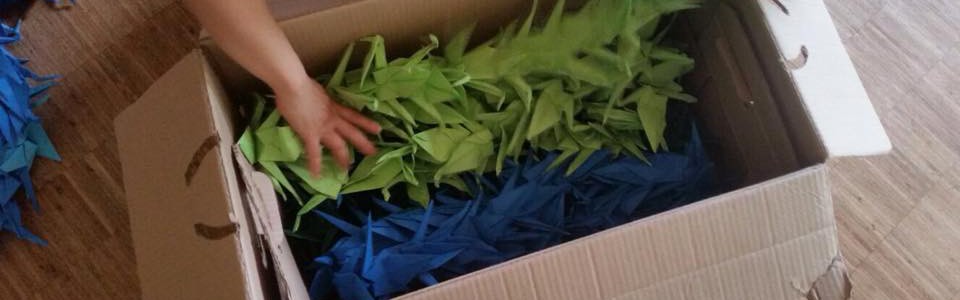 Sandra ist Lehrerin und hat mir Ihrer Klasse 1116 Papierkraniche gefaltet